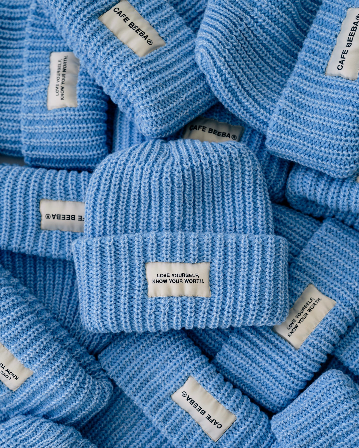 The Love Yourself Know Your Worth Baby Blue Beanie