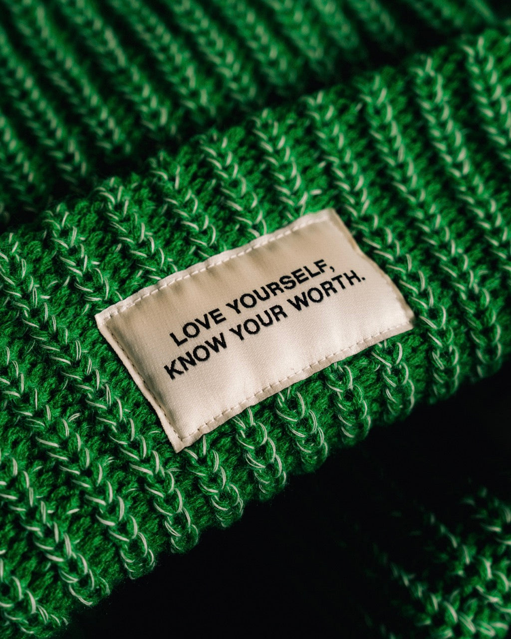 Love Yourself, Know Your Worth Big Beanie Kelly Green
