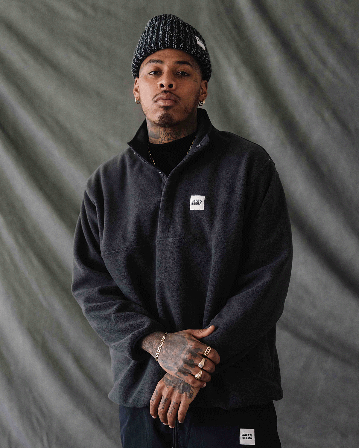 Stacked Logo Black Fleece