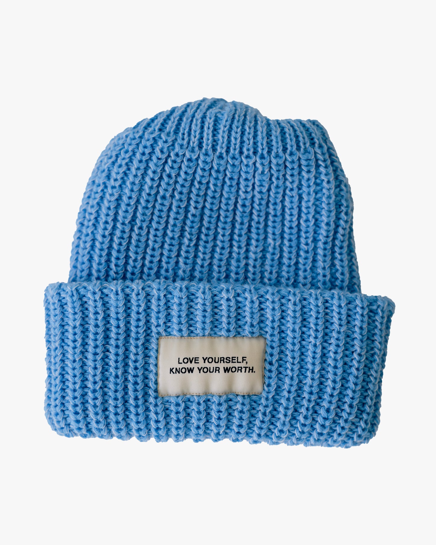 The Love Yourself Know Your Worth Baby Blue Beanie