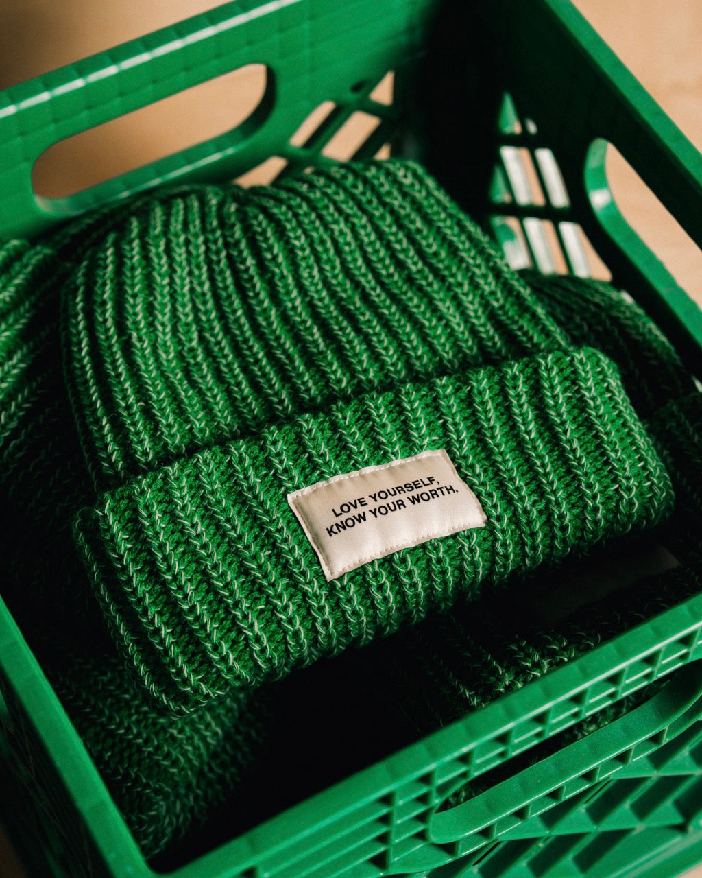 Love Yourself, Know Your Worth Big Beanie Kelly Green