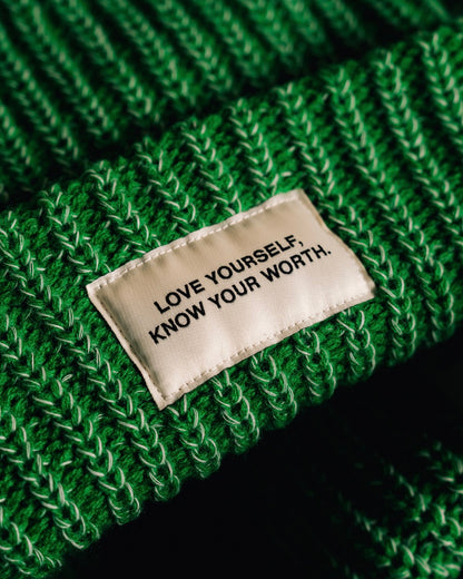 Love Yourself, Know Your Worth Big Beanie Kelly Green