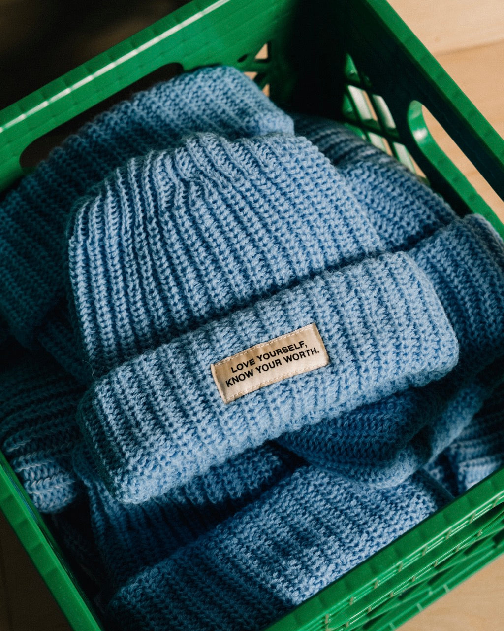 Love Yourself, Know Your Worth Watch Cap Beanie Baby Blue