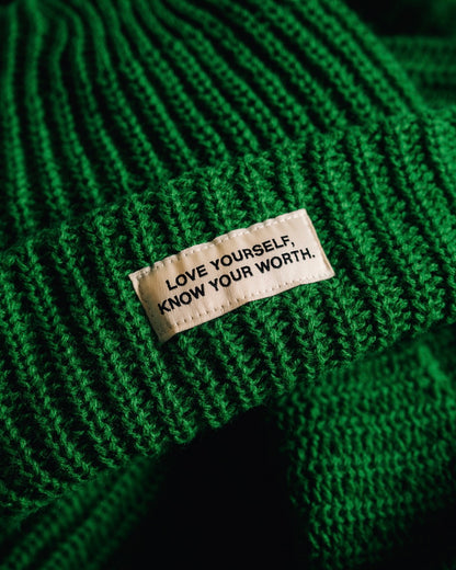 Love Yourself, Know Your Worth Watch Cap Beanie Kelly Green