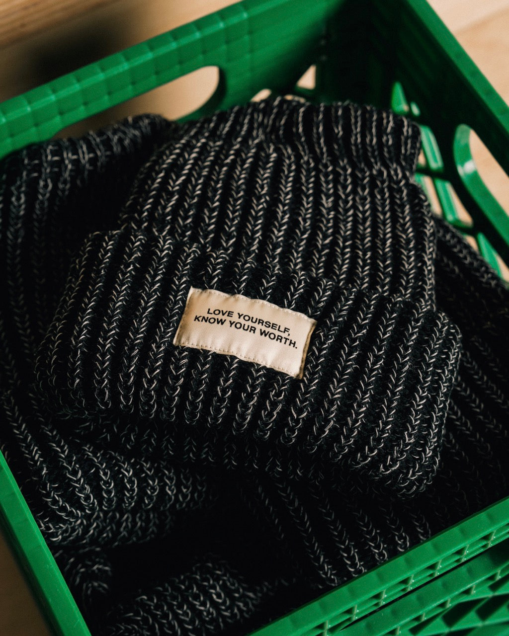 Love Yourself, Know Your Worth Big Beanie Black