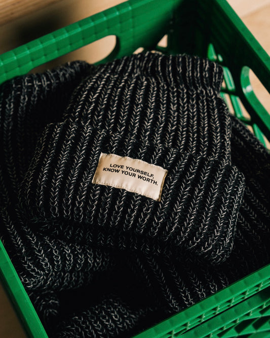 Love Yourself, Know Your Worth Big Beanie Black