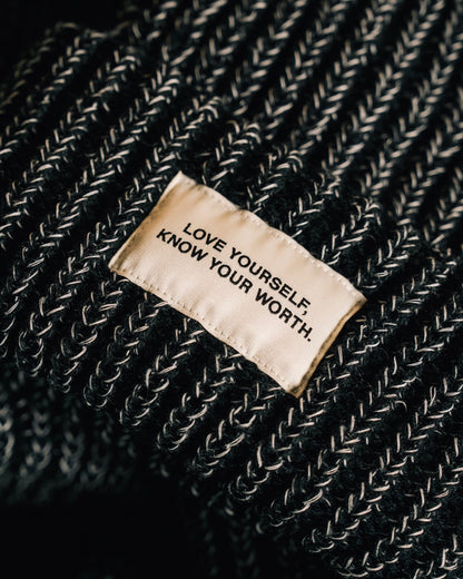 Love Yourself, Know Your Worth Big Beanie Black